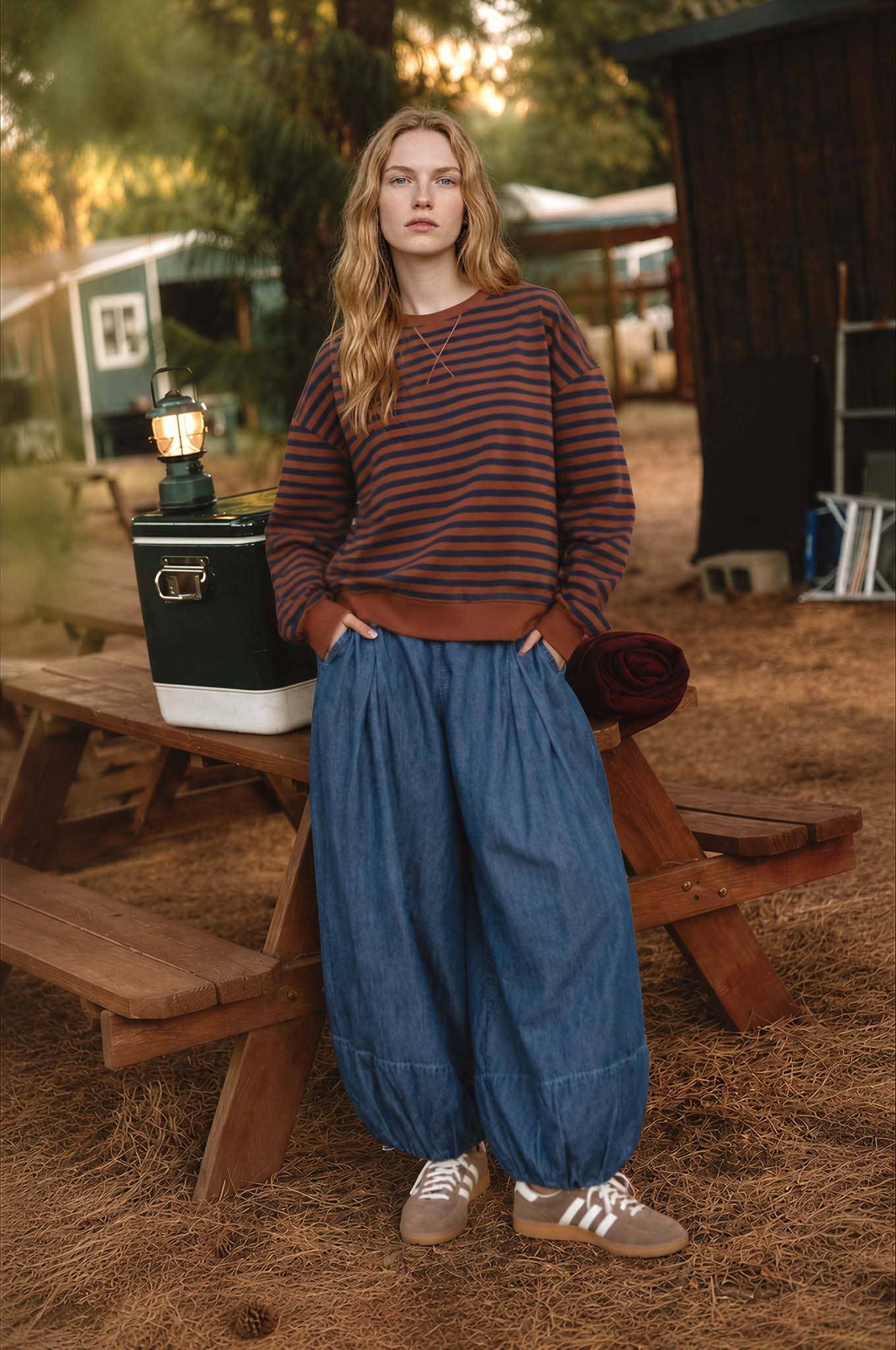 Rust Striped Long Sleeve Knit Top