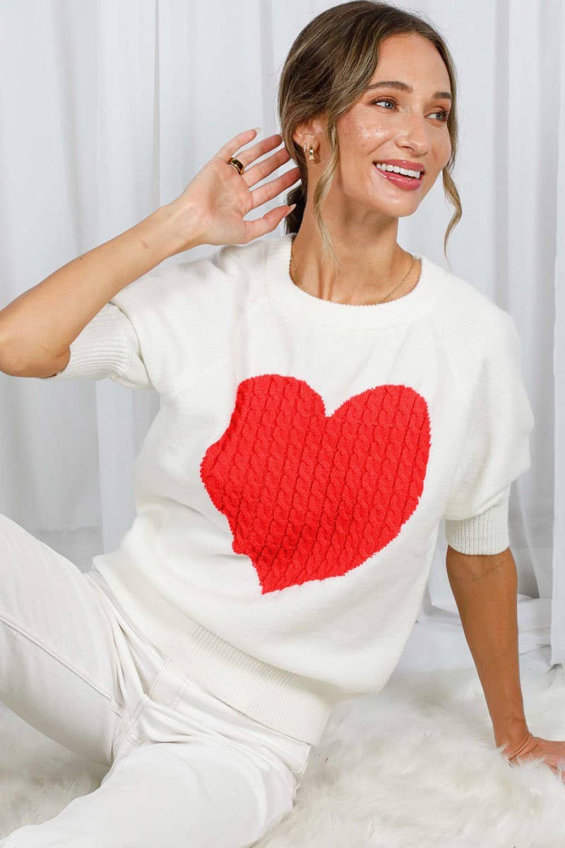 Cable Heart Shape Detail Valentine's Knitted Sweater