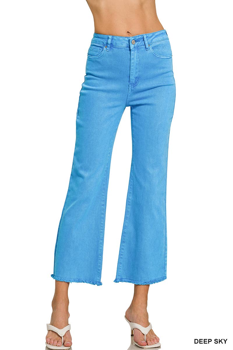 Acid Washed High Waist Frayed Hem Bootcut Pants