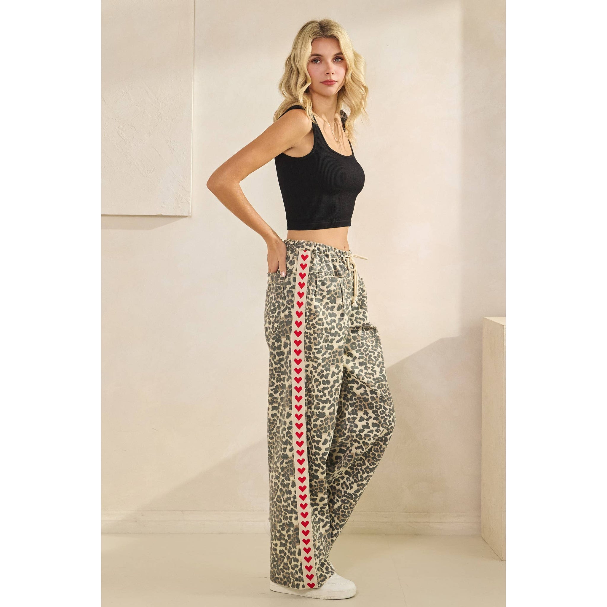 Leopard Striped Wide-Leg Pants