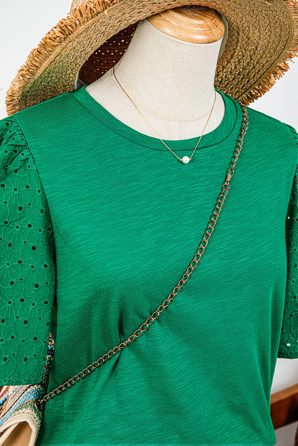 Green Eyelet Puff Sleeve Top