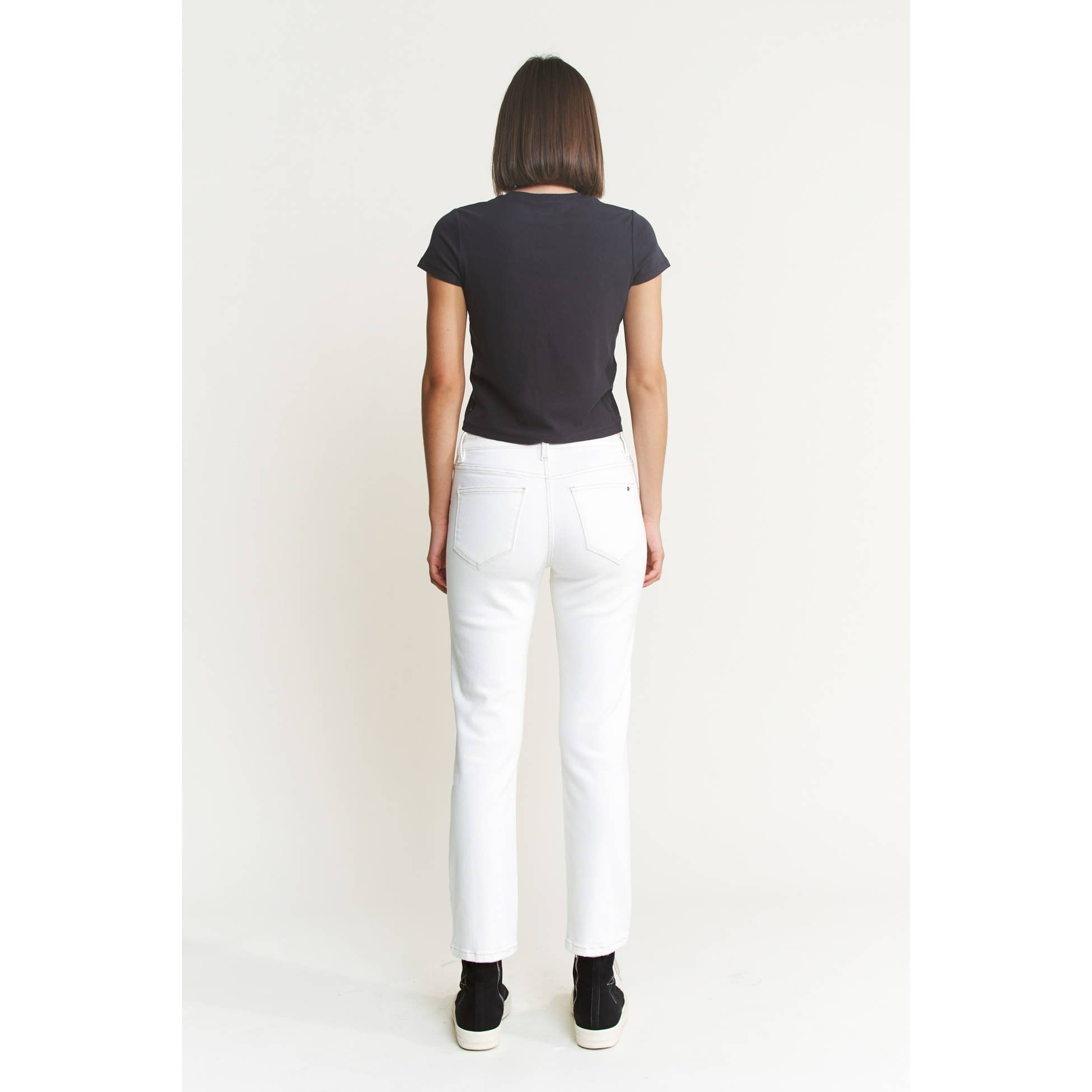 White Mid Rise Straight Leg Jean