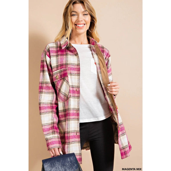 Kori Magenta Mix Plaid Shirt Jacket