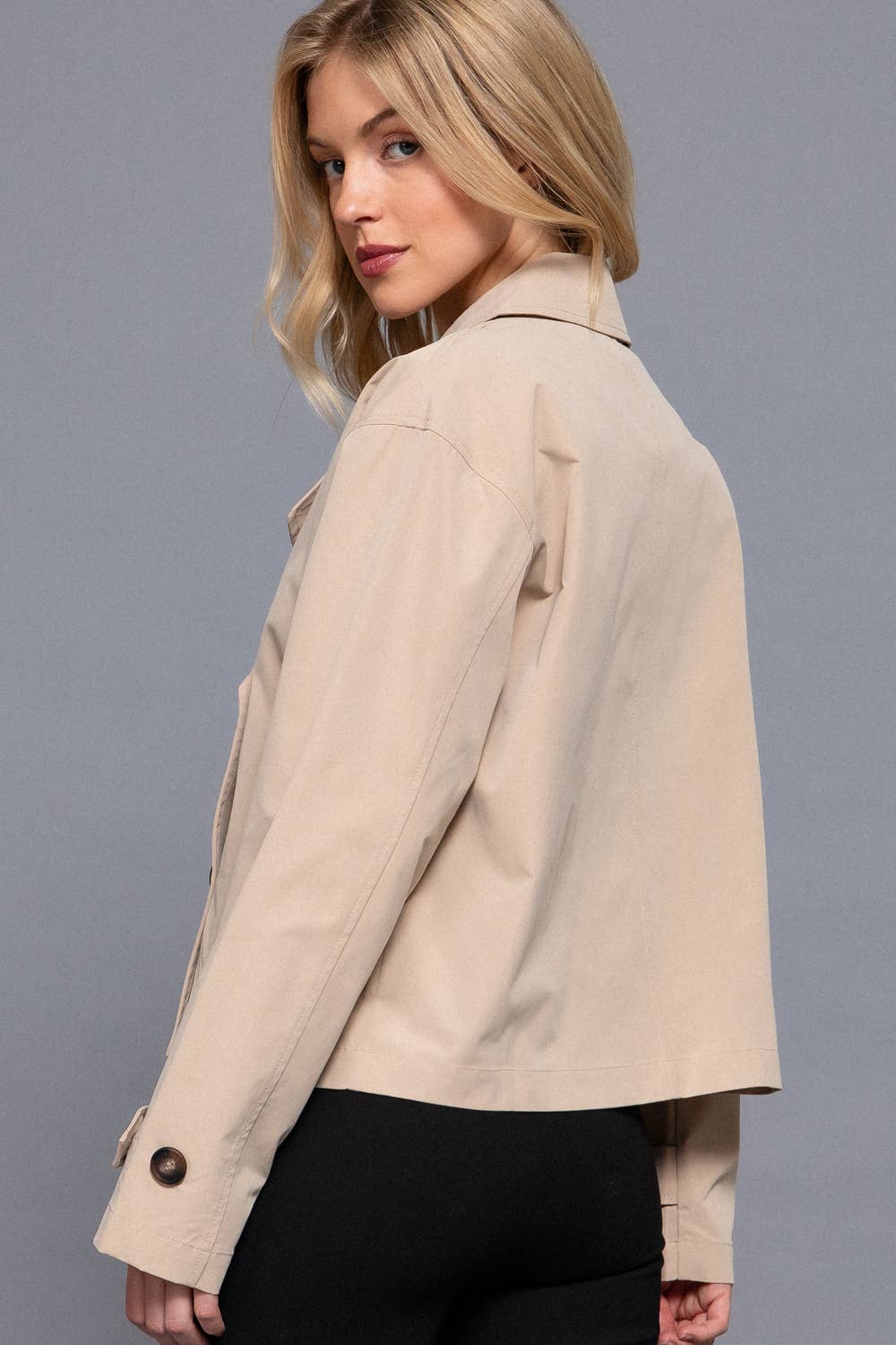 Tan Double Breasted Short Trench Jacket