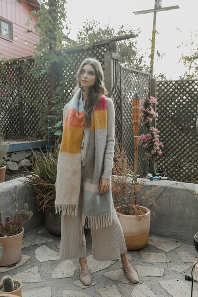 Color Block Soft Faux Mohair Scarf