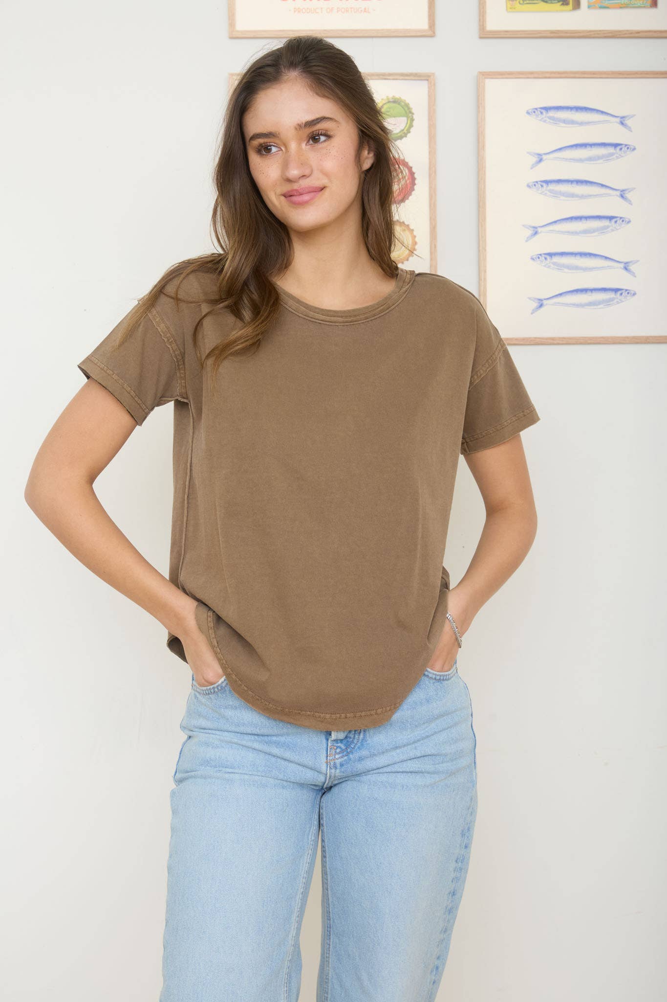 Exposed Seam Short Sleeve Knit Top