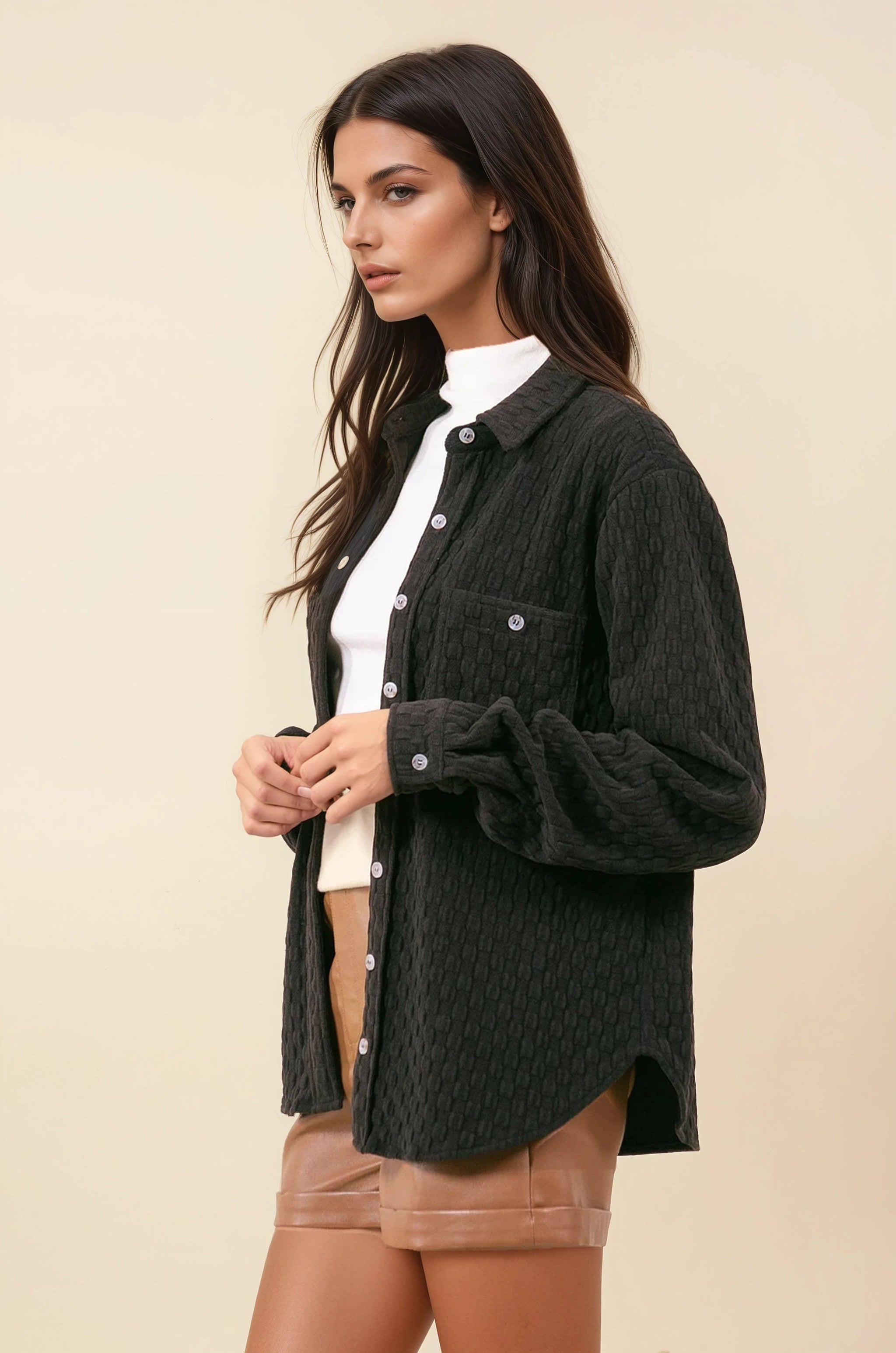 Charcoal Textured Button Down Shirt