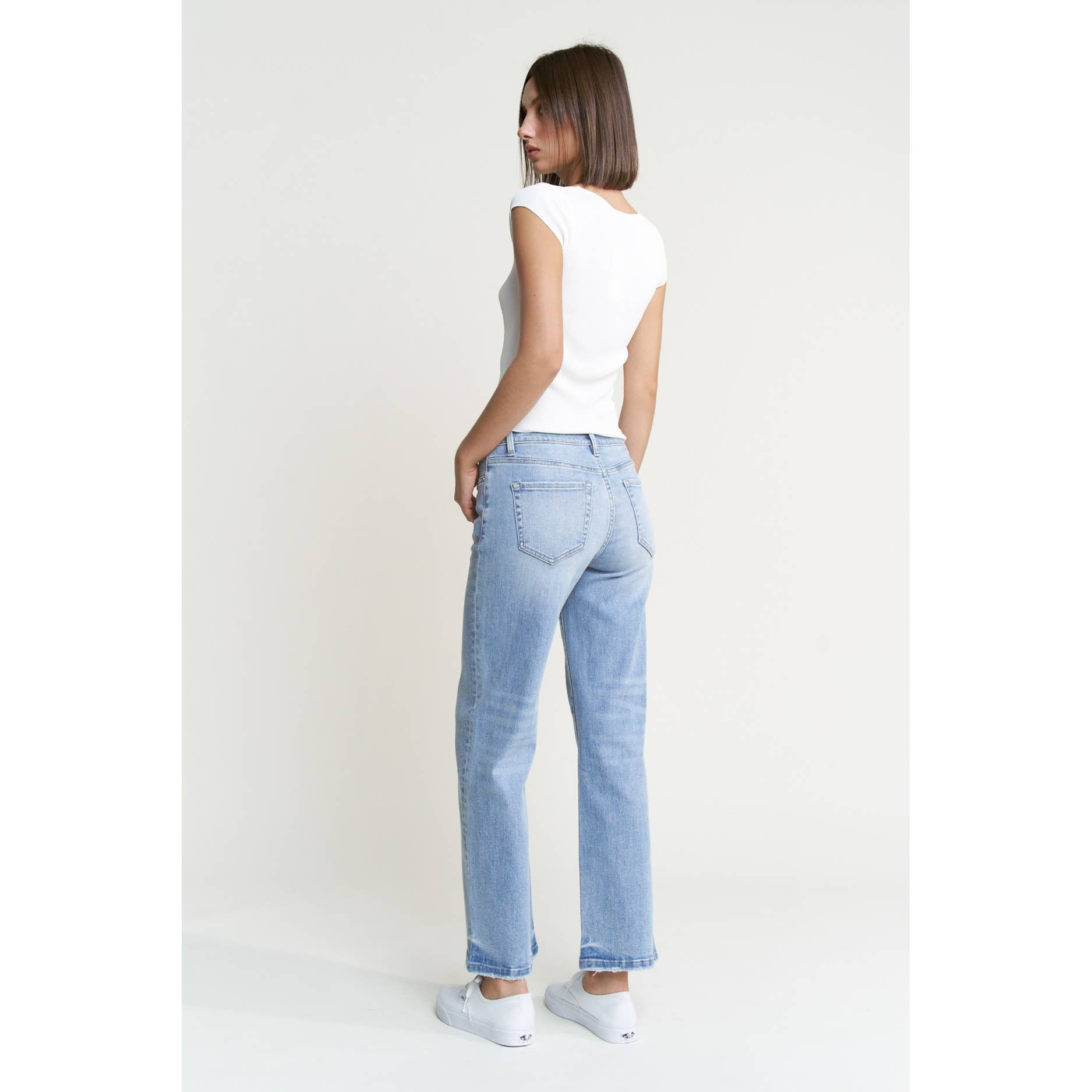 Light Denim Mid Rise Loose Fit Straight Ankle Jeans