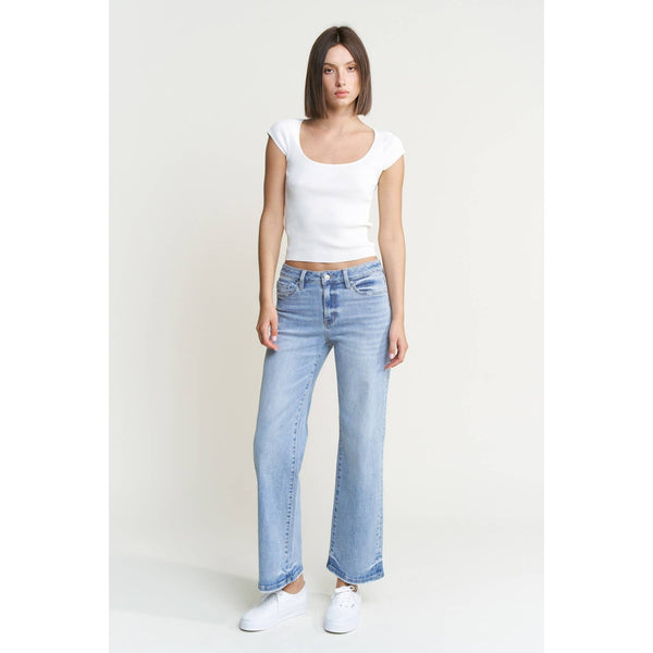 Light Denim Mid Rise Loose Fit Straight Ankle Jeans