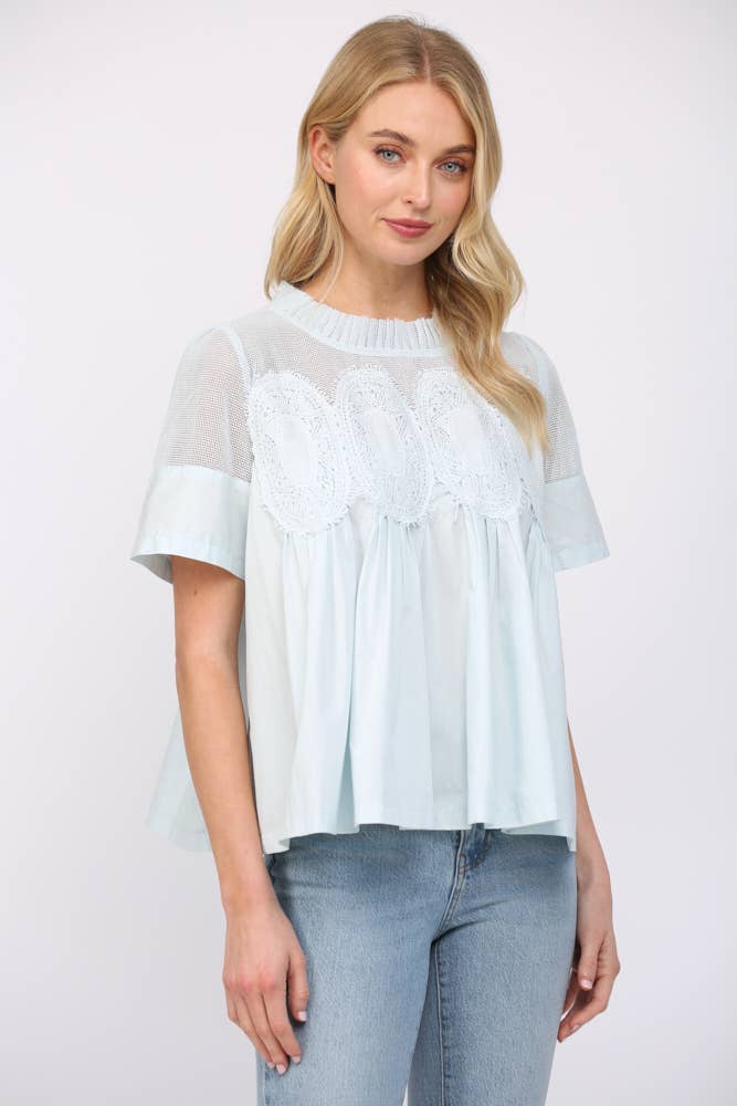 Mesh Combined Top with Appliqué