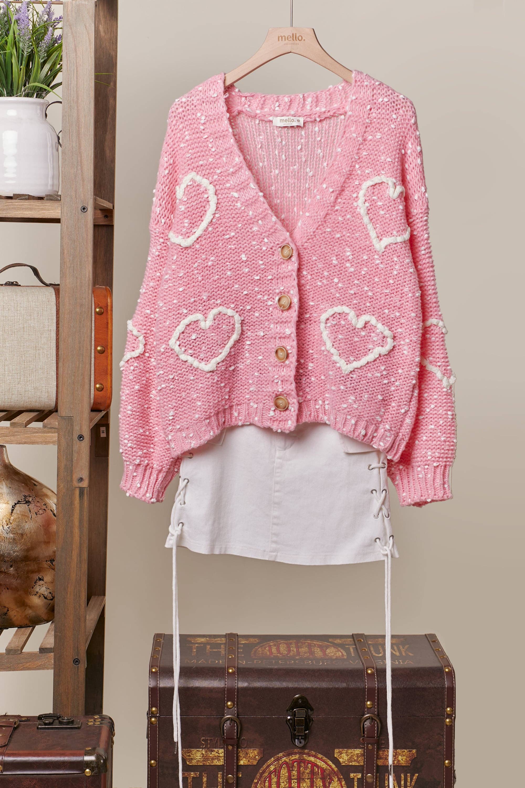 Pink Cardigan with Heart Overstitch