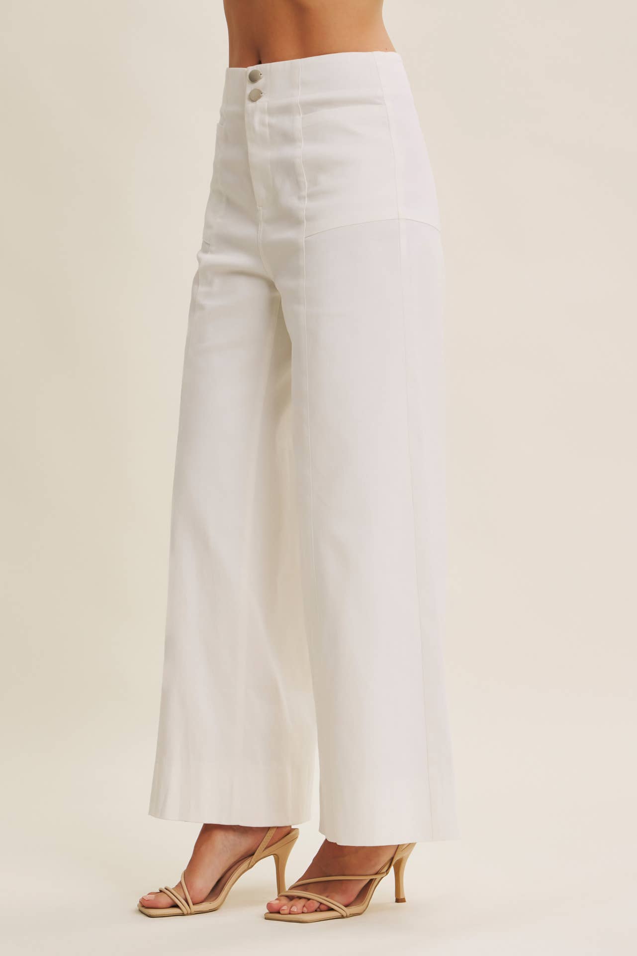 Off White Stretchy Wide Leg Ankle Length Pants