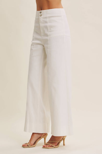 Off White Stretchy Wide Leg Ankle Length Pants