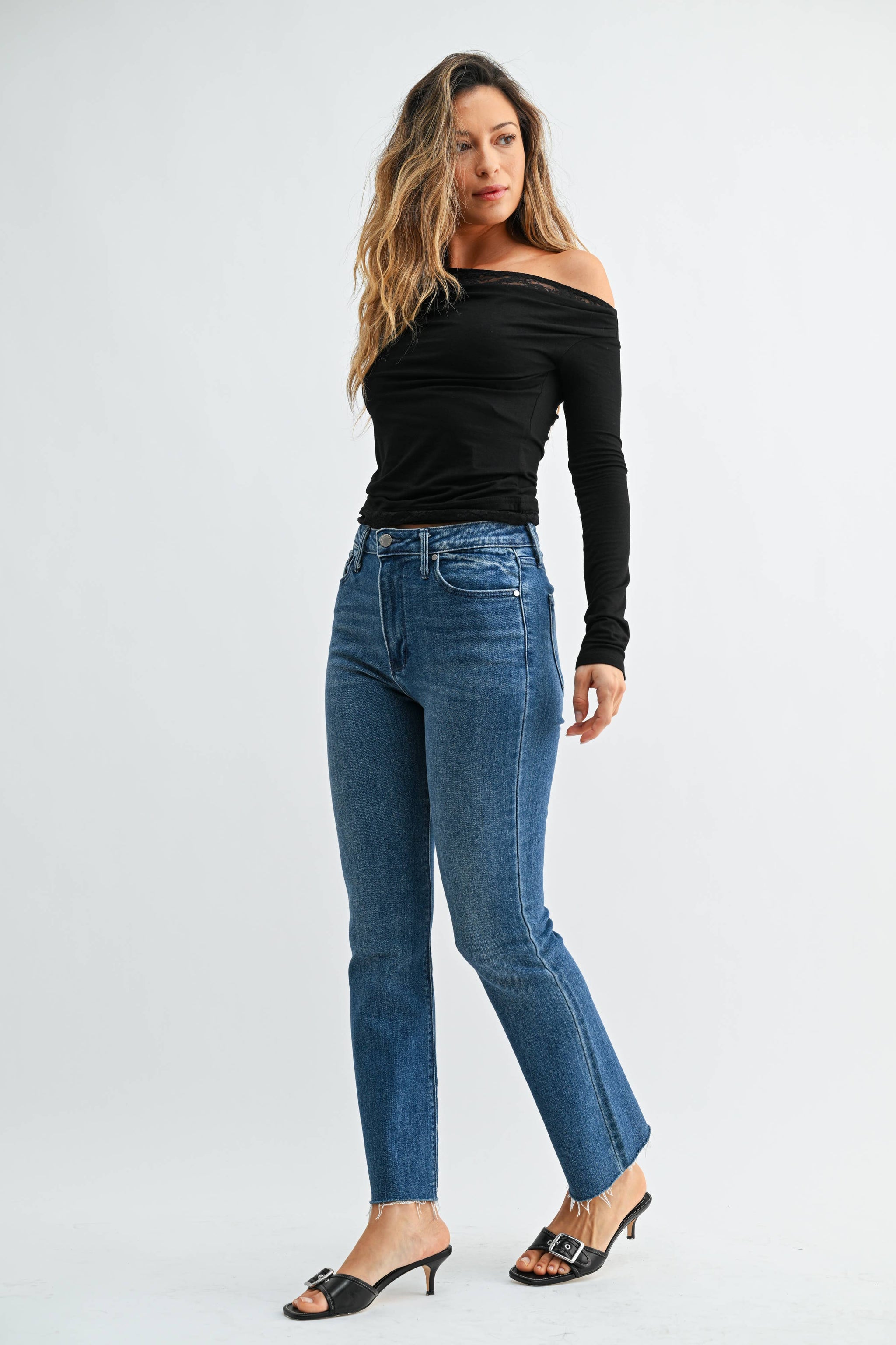 High Rise Tonal Crop Flare Jeans