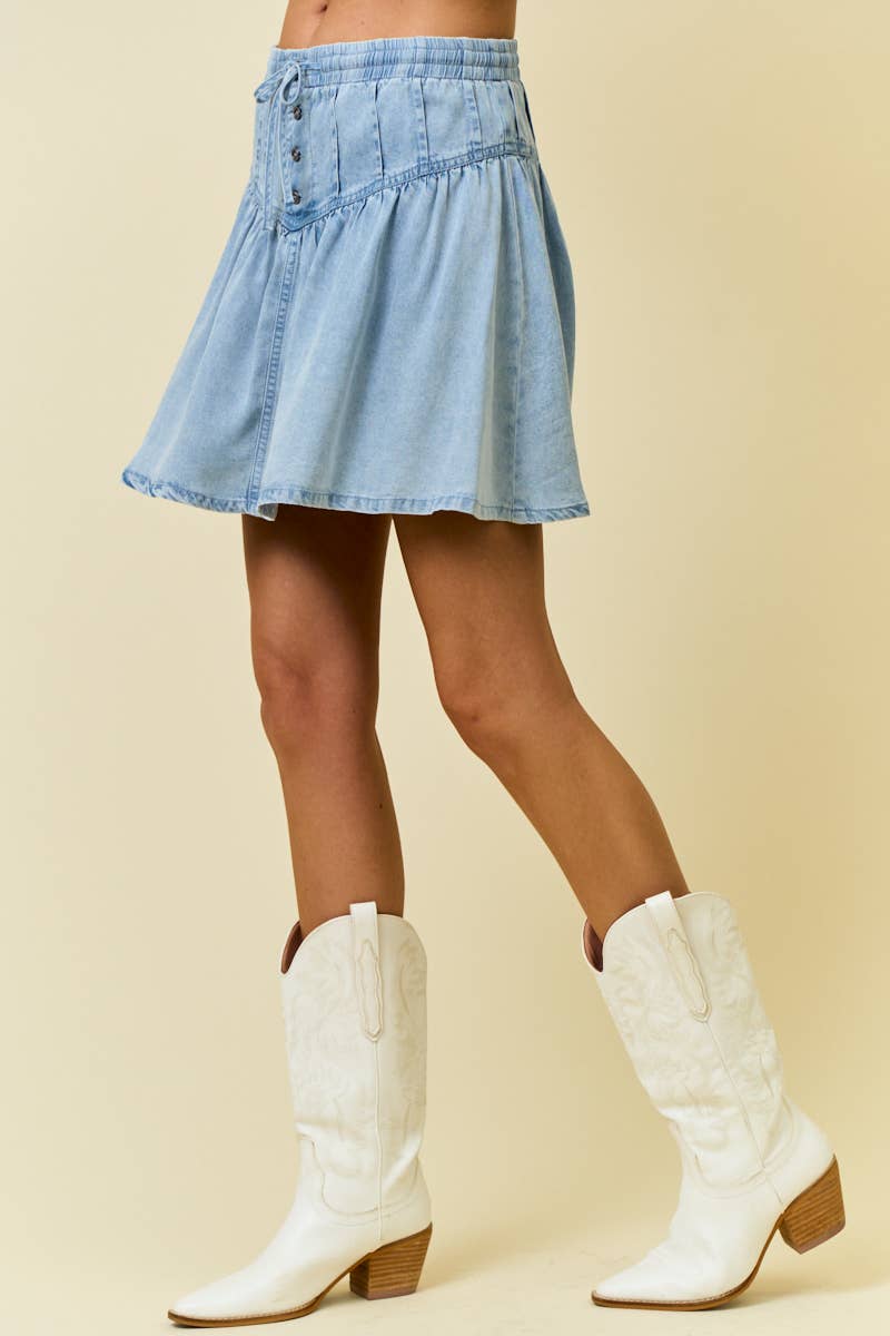 DENIM PLEATS MINI SKIRT
