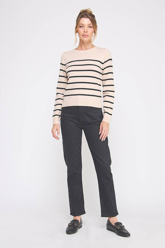 Sand/Black Fine Gauge Striped Sweater