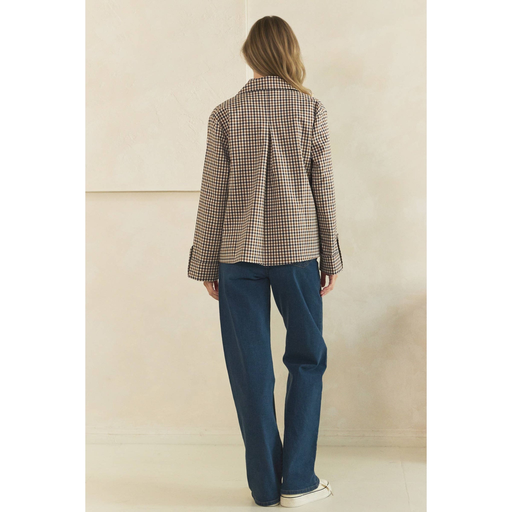 Navy Check Button-Front Jacket