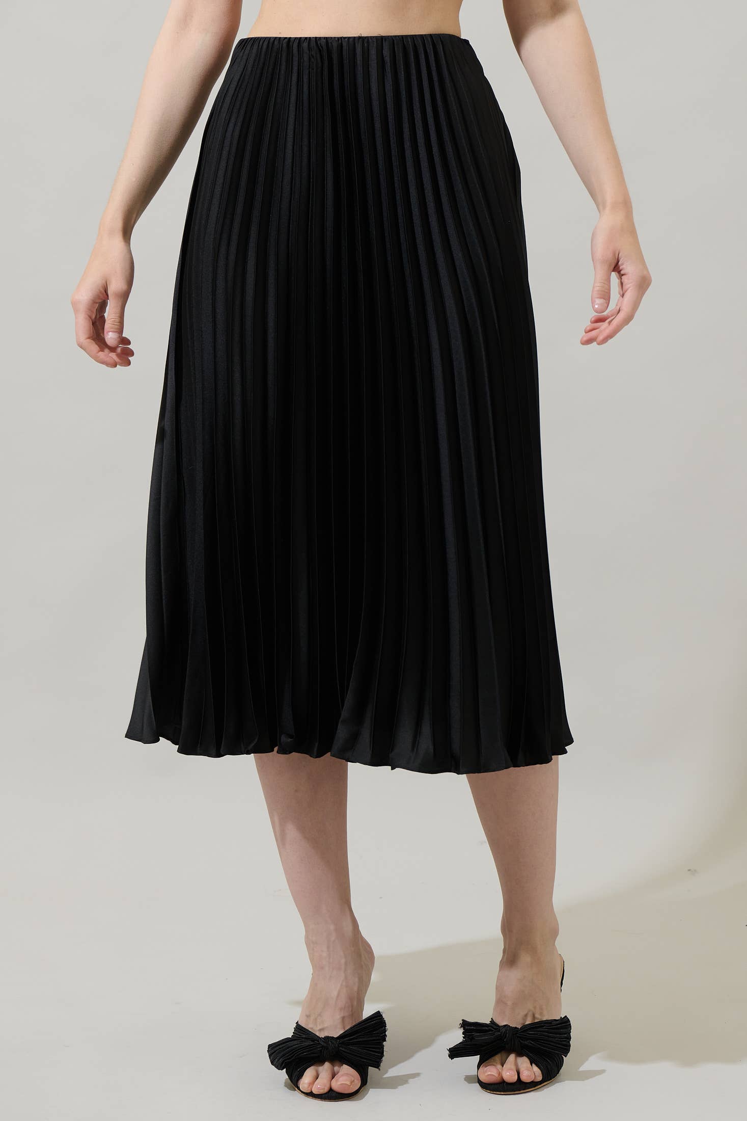 Black Satin Pleated Maxi Skirt