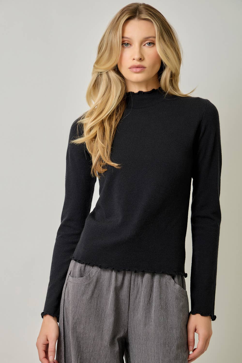 Lettuce Edge Mock Neck Sweater Top