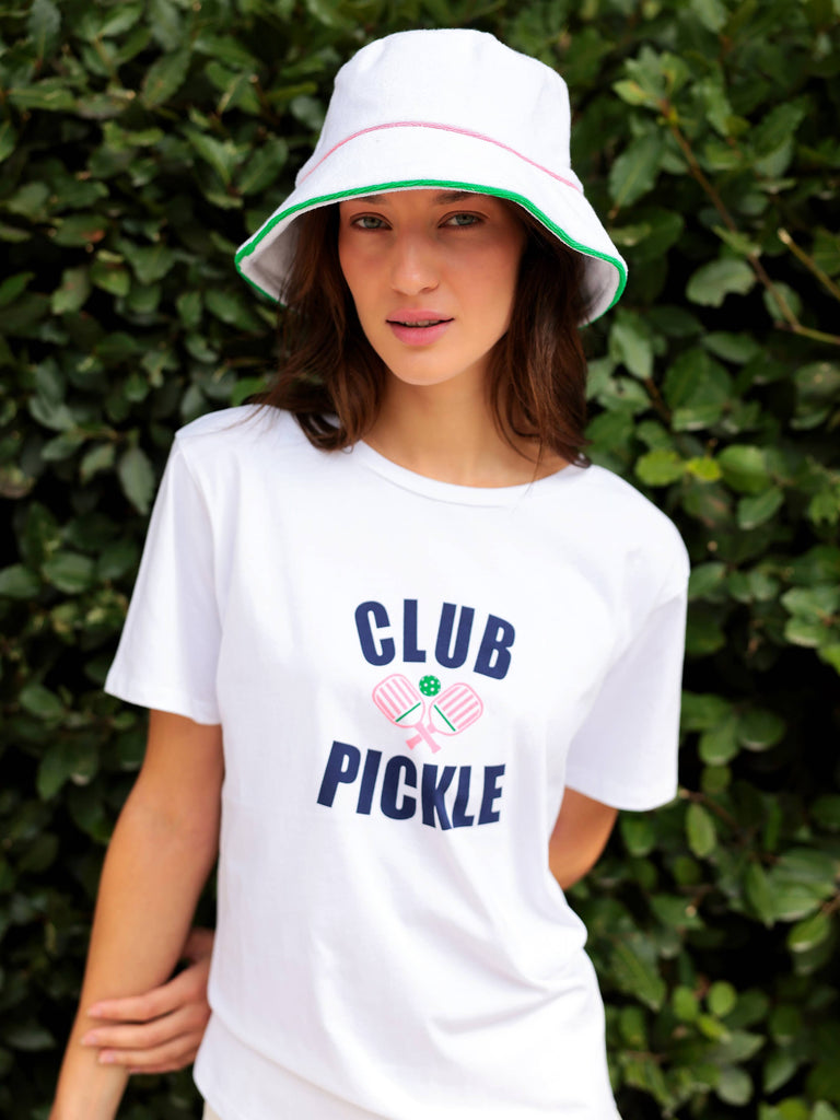 White Cabana Bucket Hat with Pink/Green Trim