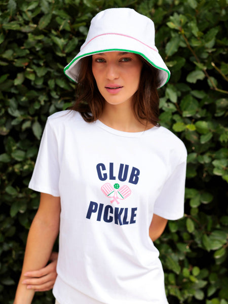 White Cabana Bucket Hat with Pink/Green Trim