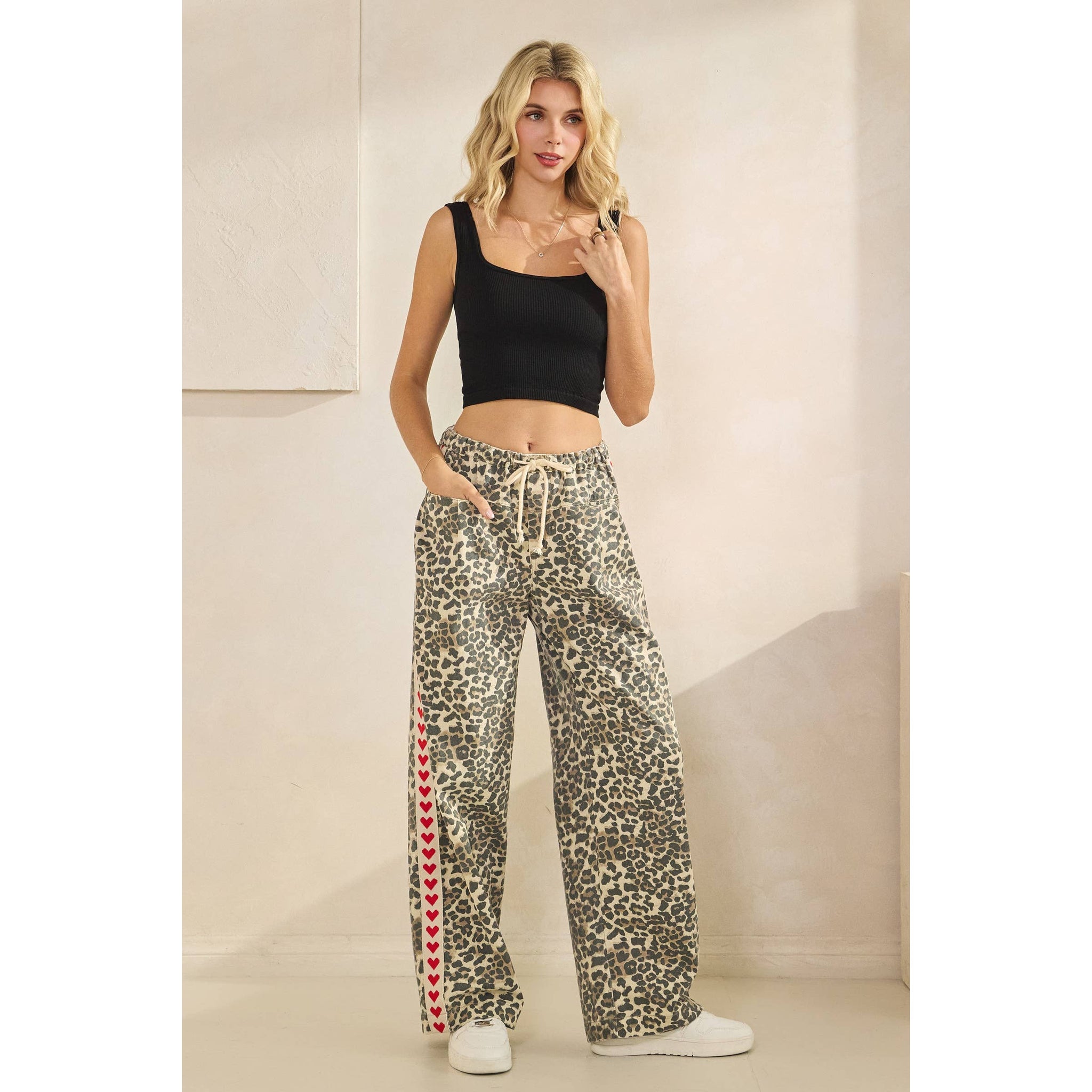 Leopard Striped Wide-Leg Pants