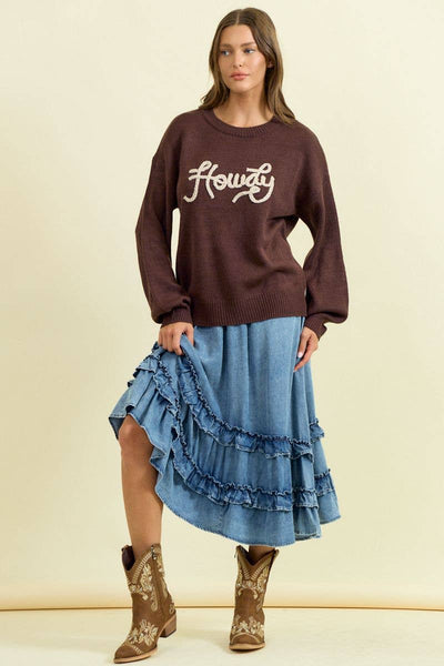 Brown Howdy Embroidered Sweater