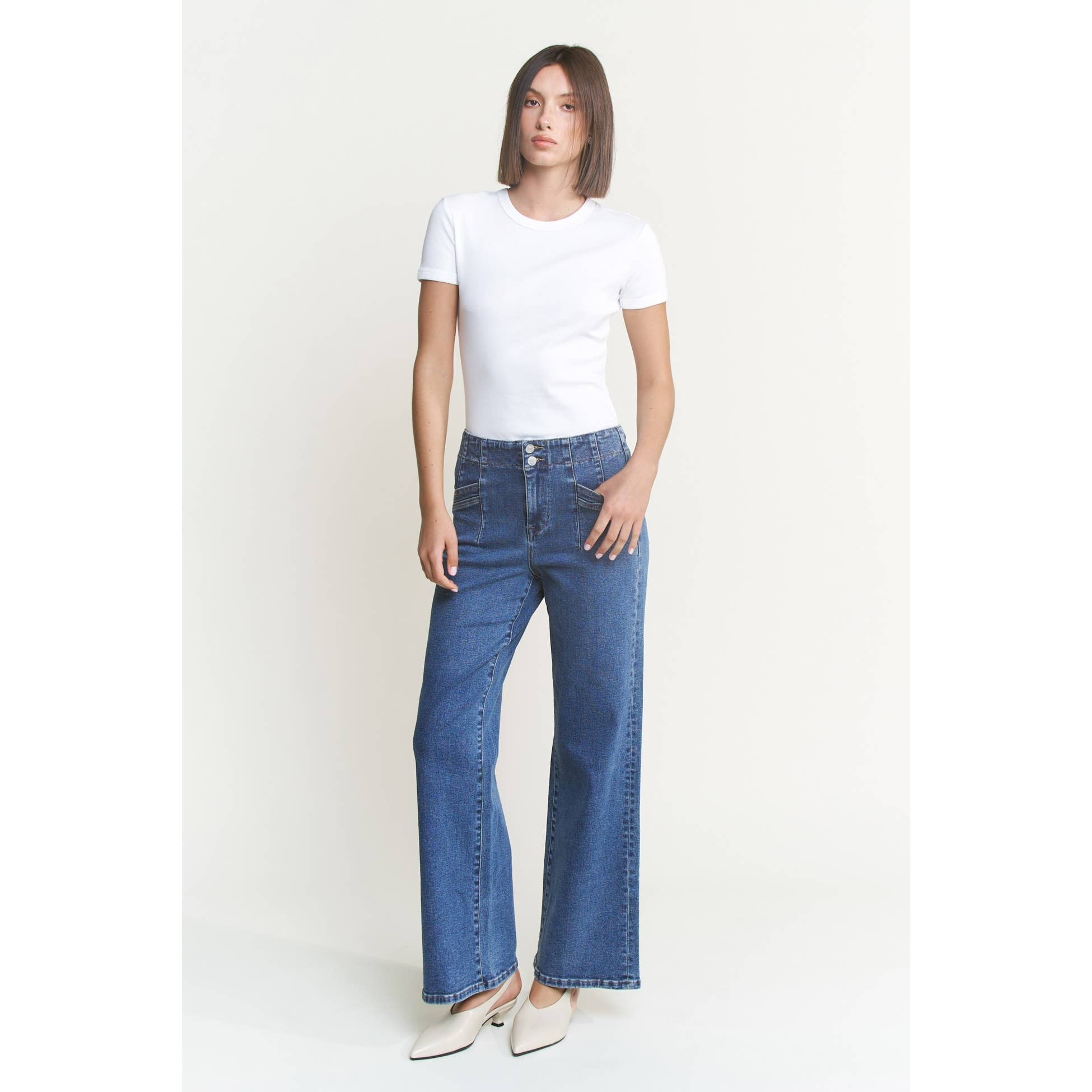 HIgh Rise Wide Leg with Double Button Jean