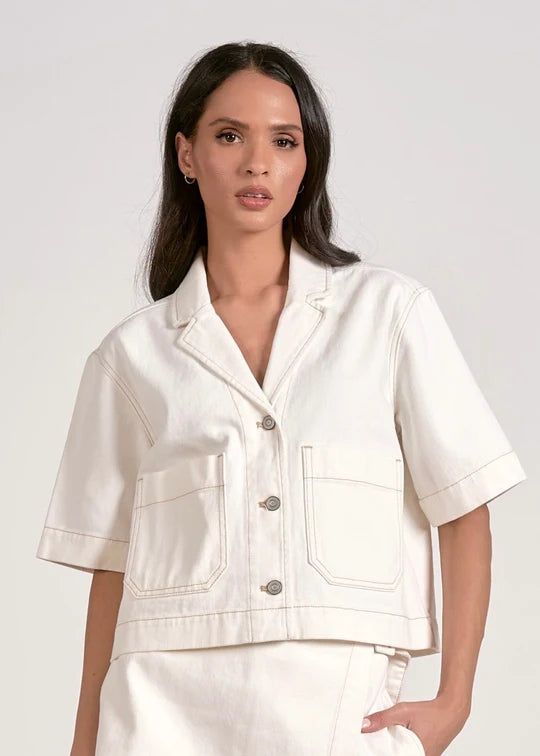 Natural Short Sleeve Denim Top