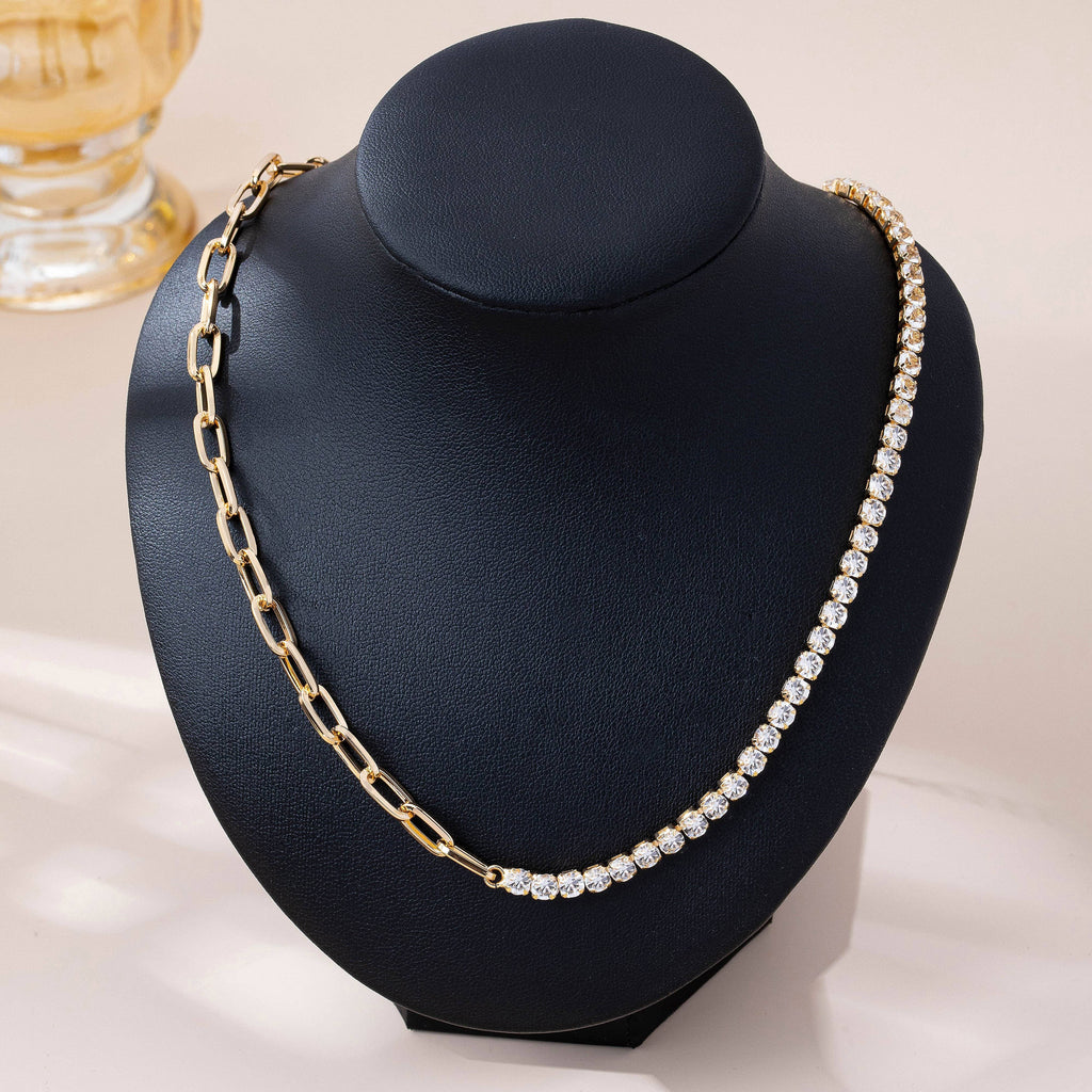 Dual Style Rhinestone & Link Chain Necklace