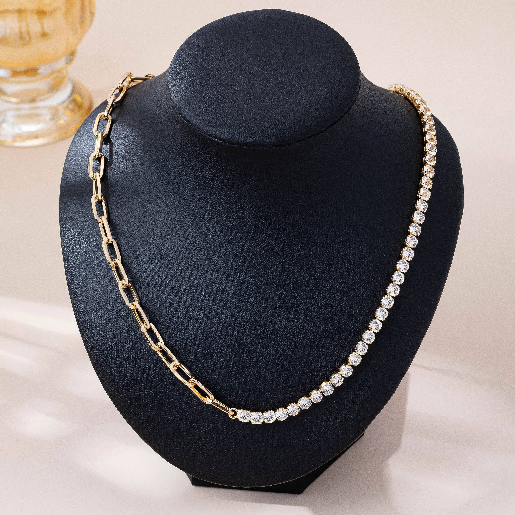 Dual Style Rhinestone & Link Chain Necklace