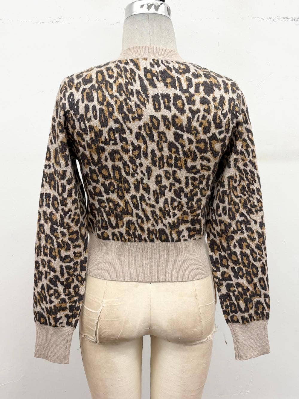 Leopard Print Button-Front Knit Cardigan