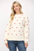 Cream Sweater with Embroidered Red Hearts