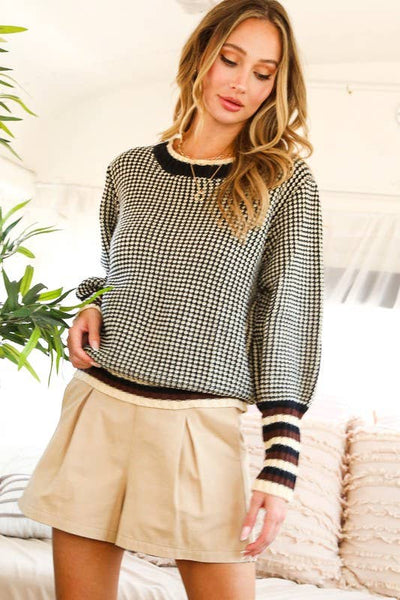 Black Contrast Knitted Sweater