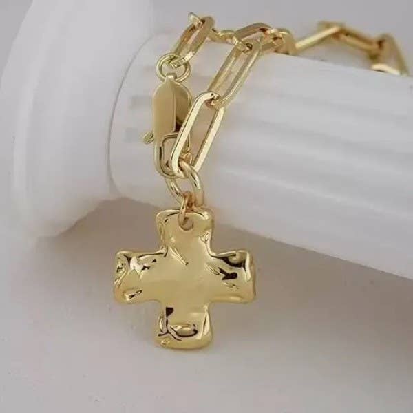 Hammered Cross Toggle Necklace
