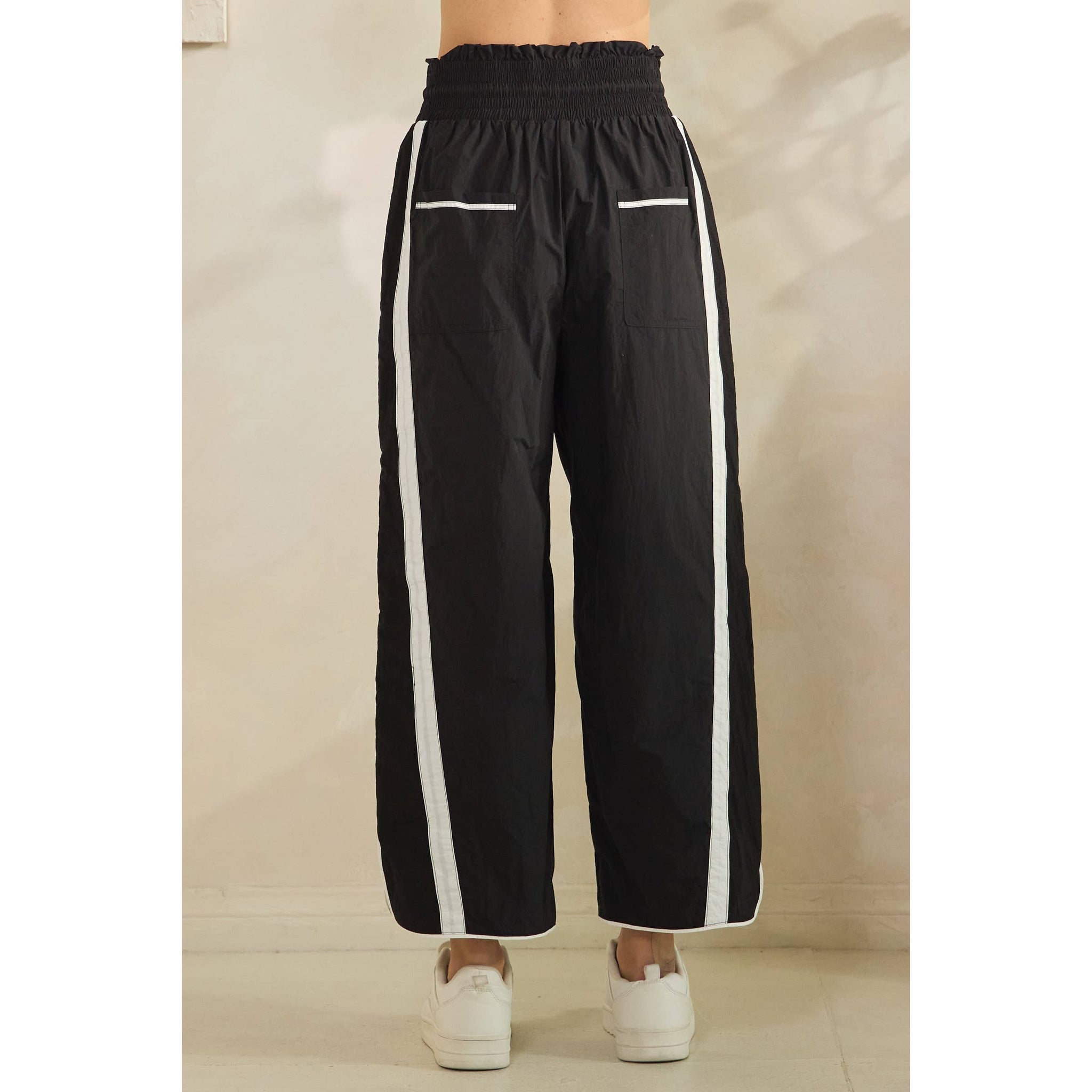 Black Track Pants with Stripe Details