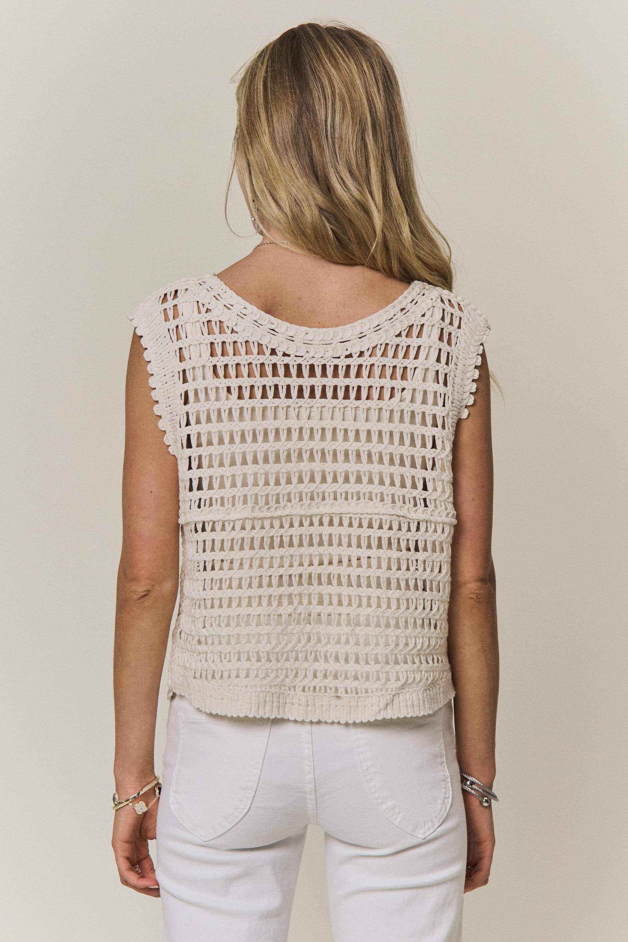 Floral Crochet Button-Front Vest Top