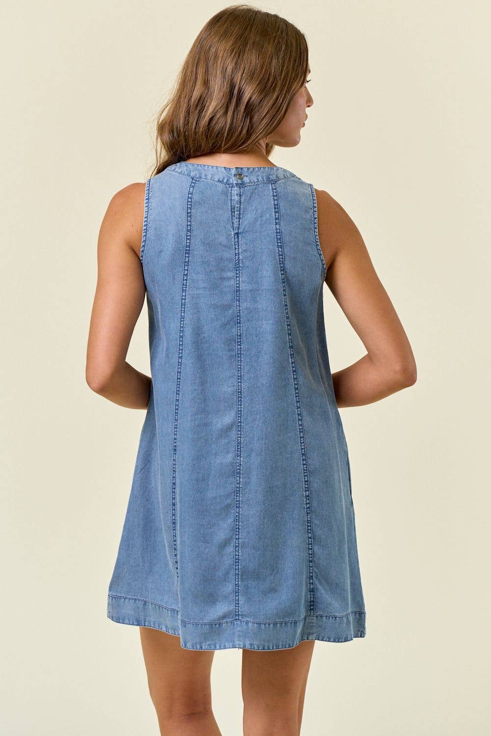 Tencel Chambray Sleeveless A-Line Mini Dress