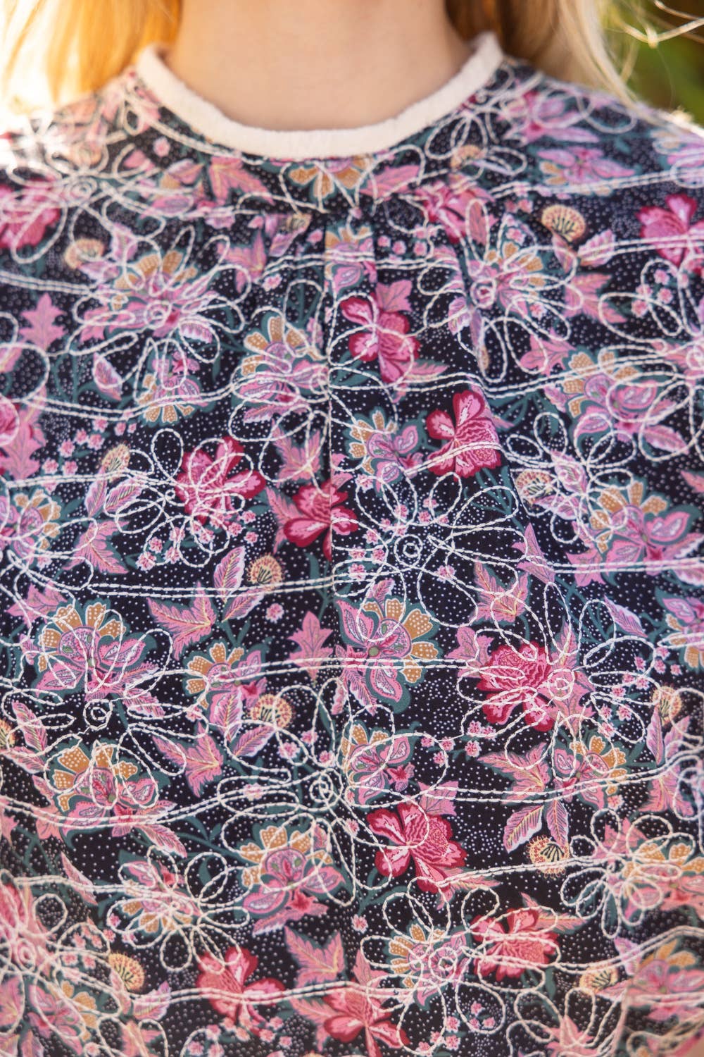 Black Floral Embroidered Back Tie Top