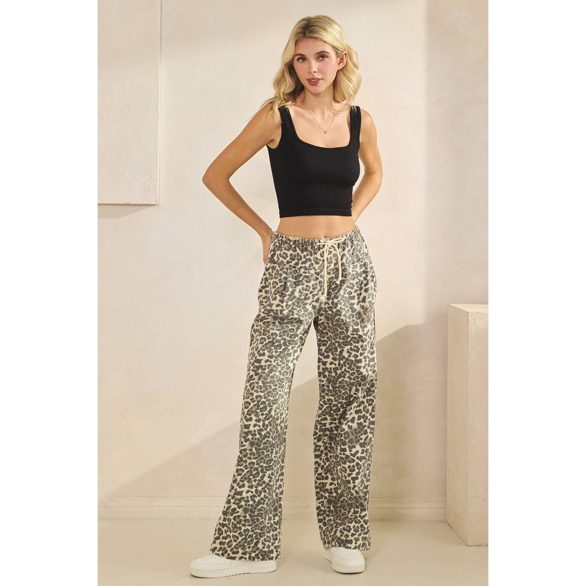 Leopard Striped Wide-Leg Pants