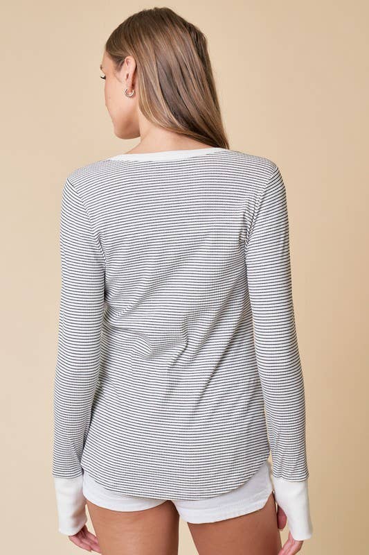 Off White Black Stripe Henley Top