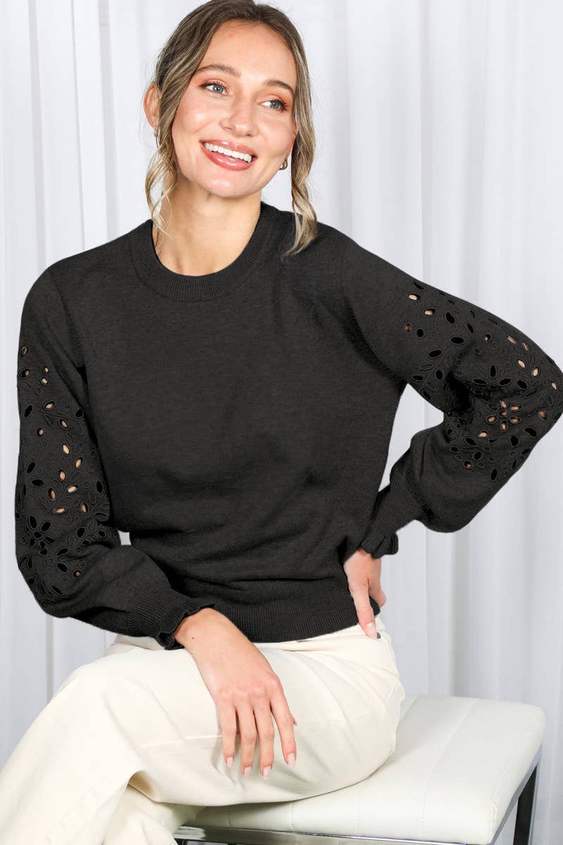 Embroidered Cutwork Sleeve Sweater