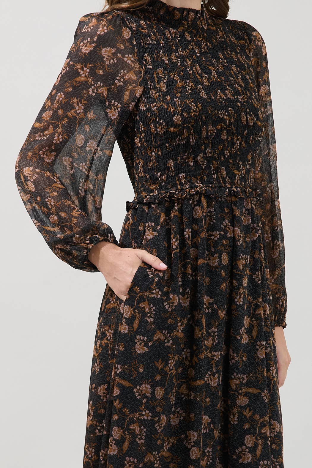 Smocked Long Sleeve Maxi Dress in Celine Floral