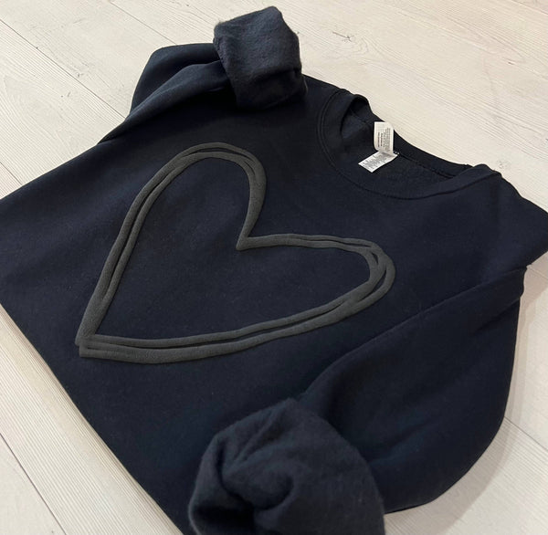 Black Embossed Puff Heart  Sweatshirt