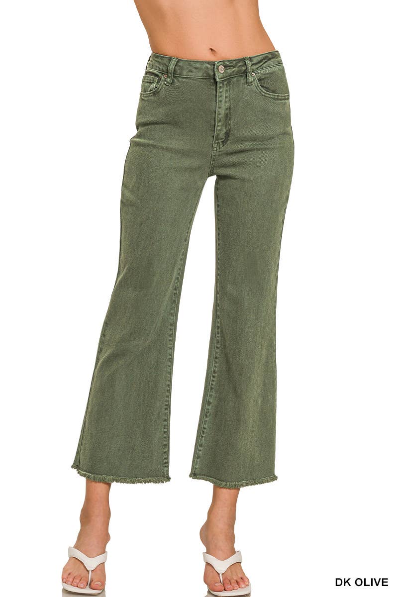 Acid Washed High Waist Frayed Hem Bootcut Pants