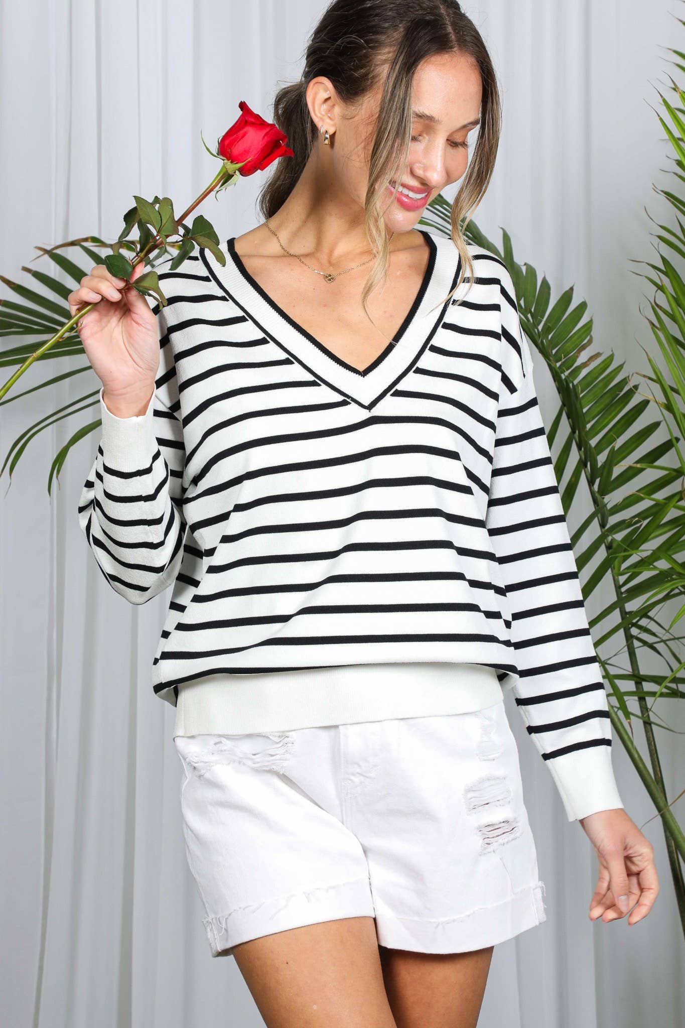 Black Reversible Striped Knit Sweater