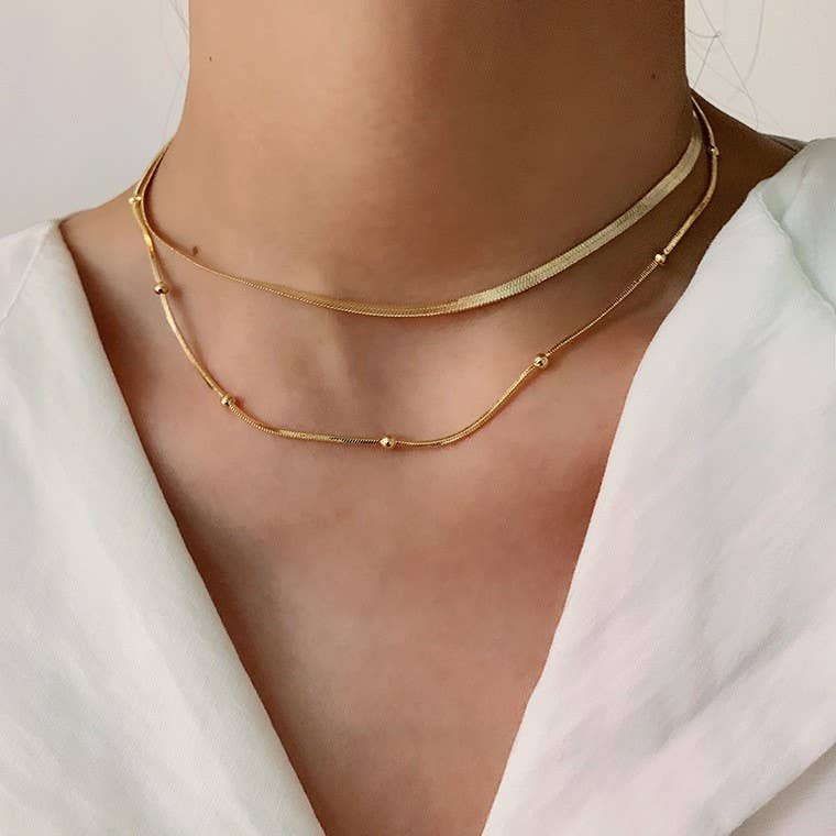 Gold Stainless Steel Waterproof Double Chain Necklace