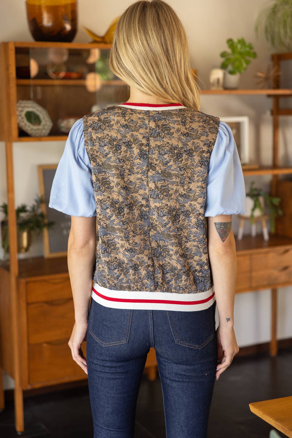 Mixed Solid and Floral Jaquard Top