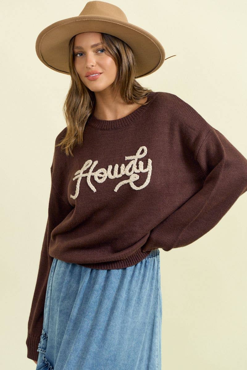 Brown Howdy Embroidered Sweater