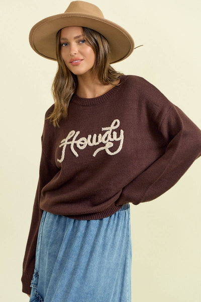 Brown Howdy Embroidered Sweater